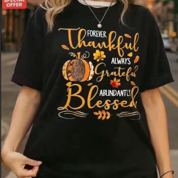 $3 💕5/$15 Black Graphic Tee - Forever Thankful Design - Picture 1 of 5
